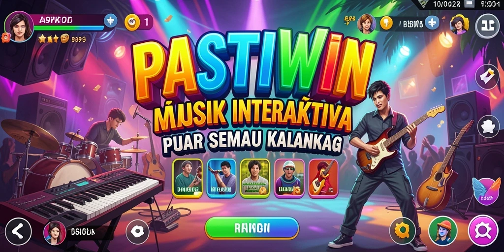 Screenshot gameplay PASTIWIN dengan tampilan interaktif musik.