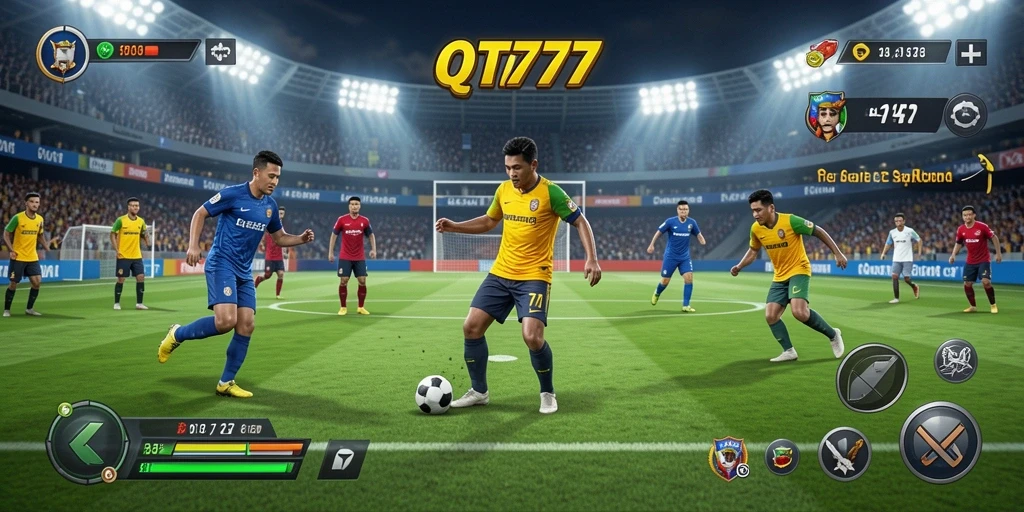 Tampilan gameplay QT777 yang menegangkan dan realistis di lapangan sepak bola.
