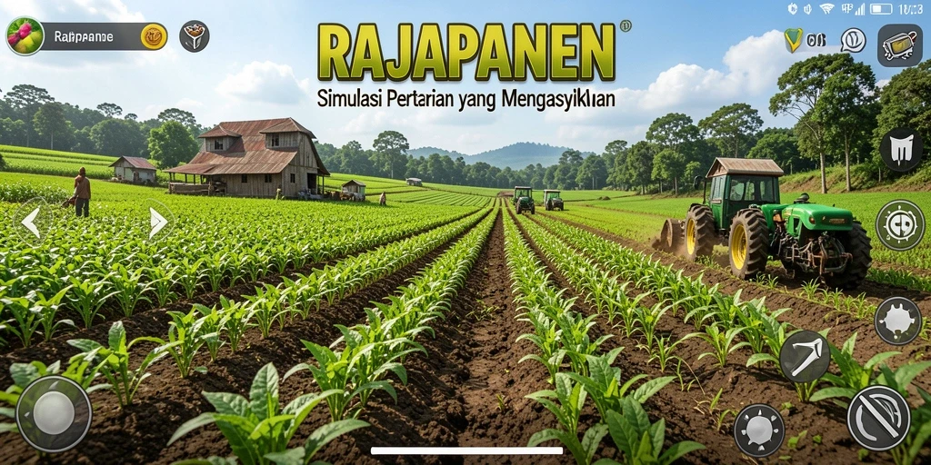 Tangkapan layar gameplay RAJAPANEN menampilkan aktivitas pertanian yang seru.