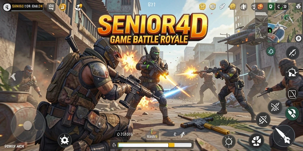 Screenshot aksi intens dalam game Battle Royale SENIOR4D.