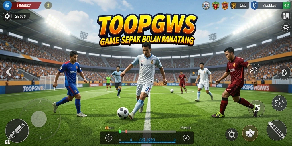 Gameplay TOOPGWS yang menampilkan pertandingan sepak bola yang seru.